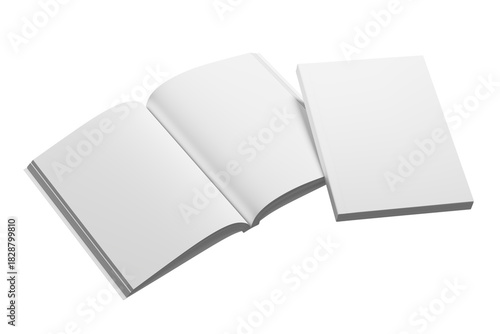 A4/A5 Softcover Book White Blank 3D Rendering Transparent Background Mockup PNG
