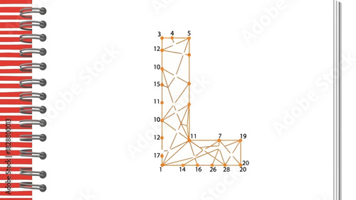 Abstract Wireframe L Letter Design on Notebook Background