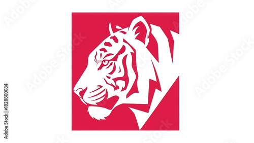 Striking White Tiger Profile on Bold Red Background A Symbol of Power and Grace