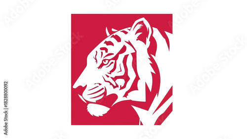 Tiger Head in Red and White A Striking Wildlife Illustration