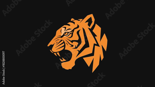 Bold Tiger Head Illustration in Orange and Black for Powerful Branding