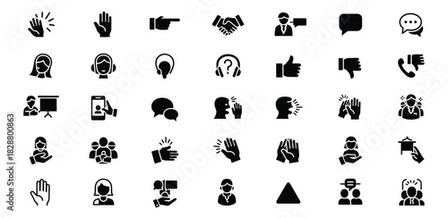 Diverse business and communication icon set silhouette vector graphics for design projects