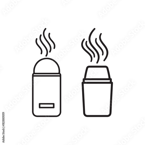 Two deodorant sticks with vapor trails in a simple line art style