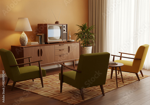 Retro mid-century living room design