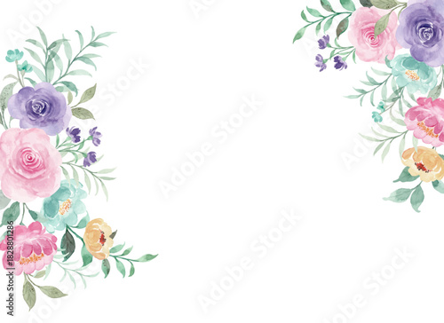 Colorful Rose Flower Border With Watercolor