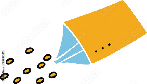 Cartoon bag spilling seeds art isolated on transparent background