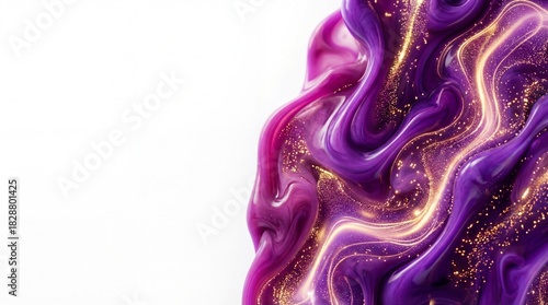 Swirling purple liquid mixing with glowing data particles representing generative AI.