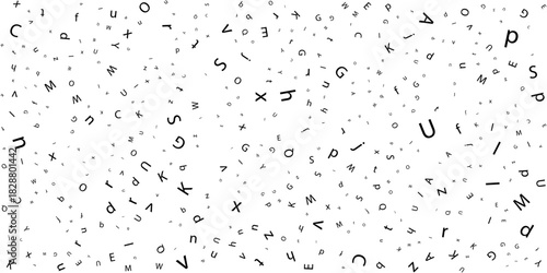 Letters. Abstract background. Seamless pattern. Cover design template, background, wrapping paper, t-shirt. Black letters on white background.