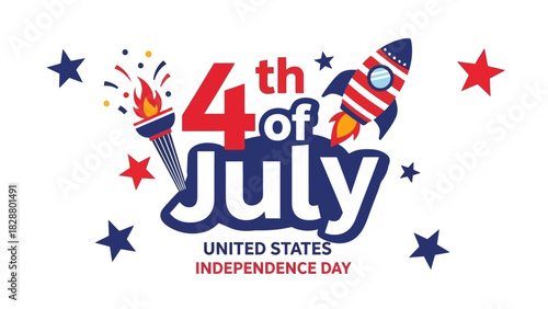 4th of July United States Independence Day Celebration with Fireworks and Rocket