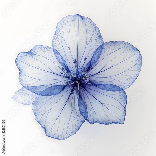 Elegant wireframe flower rendered in translucent blue high resolution photo