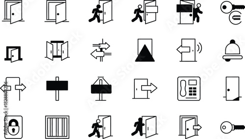 Collection of doorway icons representing entrance exit security and access concepts