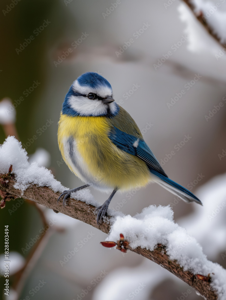 Fototapeta premium a blue bird on a snowy branch