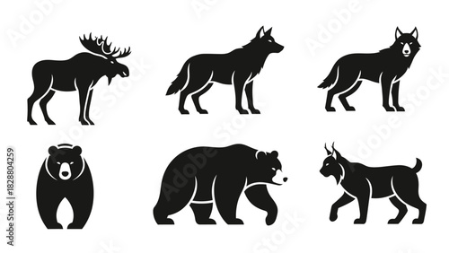 Forest Mammals Wildlife Animals Silhouette Black Icons Vector Illustration