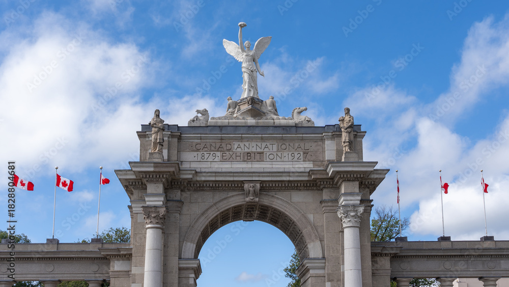 Fototapeta premium Toronto, Canada - September 21, 2025: The entrance to Exhibition Place, the largest exhibition centre in Toronto, Canada. copy space