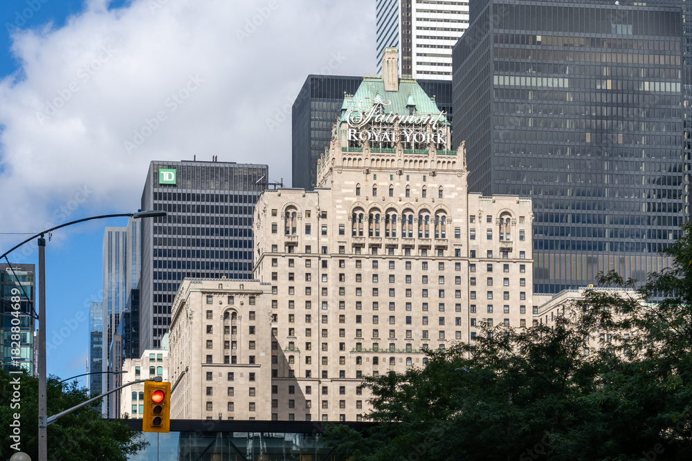 Fototapeta premium Toronto, Canada-September 21, 2025: Exterior view of FAIRMONT ROYAL YORK, A Historic Toronto Luxury Hotel in Downtown Toronto, officially opened on June 11, 1929