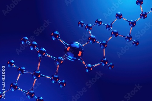 A captivating copper peptide molecule on a royal blue background featuring a deep gradient and rim light, perfect for scientific and aesthetic visuals.