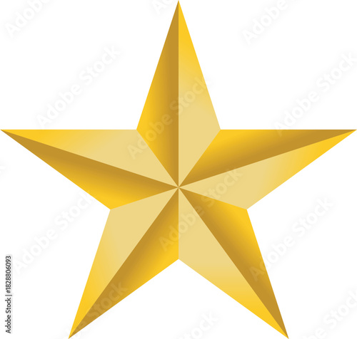 Golden Five Pointed Star on Transparent Background for Recognition or Achievement with Simple Geometric Shape Design Vector Illustration