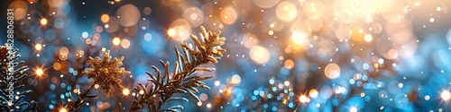 Panoramic Christmas Festive Branch with Twinkling Lights Scene