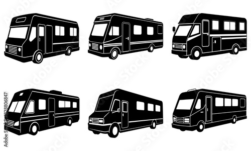 Variety of Recreational Vehicles: Explore the Open Road with These Diverse RV Designs, Perfect for Travel, Camping, and Adventure-Themed Projects