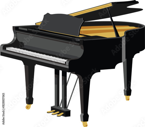 Elegant grand piano illustration, black classical instrument artwork, detailed music design, concert piano graphic, artistic musical instrument drawing for creative use