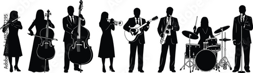 Musicians Playing Flute, Cello, Bass, Trumpet, Guitar, Saxophone, Drums, and Singing