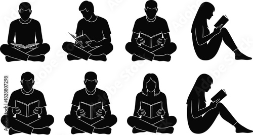 Men and Women Sitting Cross-Legged on Floor Holding Books for Study, Education, and Hobby