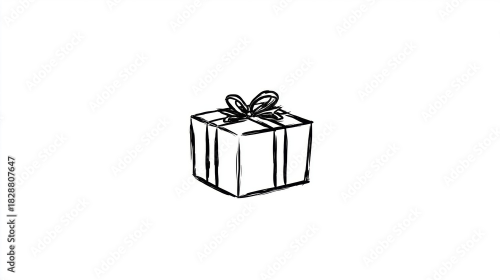 Obraz premium Hand-drawn illustration of a gift box with a ribbon, featuring simple lines and minimalistic design, perfect for holiday themes and celebration concepts