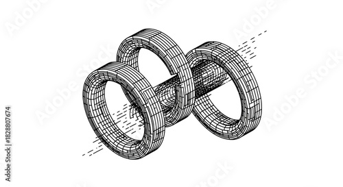 Detailed mechanical coil illustration showing cylindrical interconnected rings with technical industrial contours.