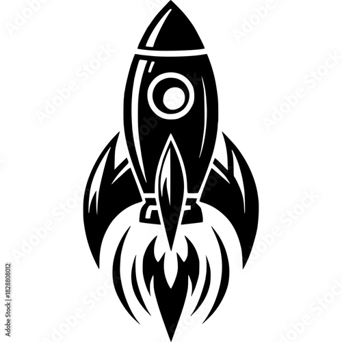Rocket Icon Soaring Skyward: This sleek, black rocket, poised for liftoff, embodies progress, innovation, and the relentless pursuit of the next frontier.