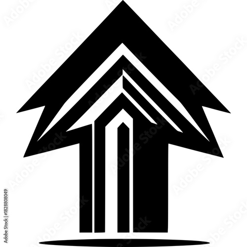 Ascending Architecture: A minimalist depiction of an upward-pointing arrow subtly blended with architectural elements. A sleek, modern design emphasizing growth, progress, and ambition.