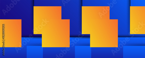 Abstract geometric background in bright blue with orange gradient color combination. Simple square pattern color lines on the background. poster, cover, flayer