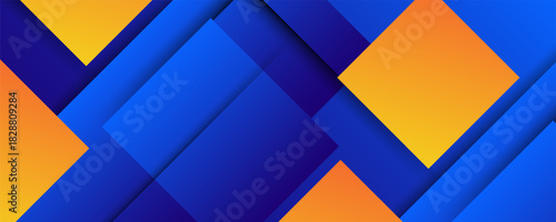 Abstract geometric background in bright blue with orange gradient color combination. Simple square pattern color lines on the background. simple textures
