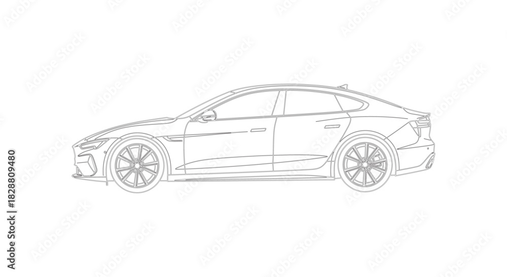 Fototapeta premium Modern Luxury Sedan Line Art Outline Illustration