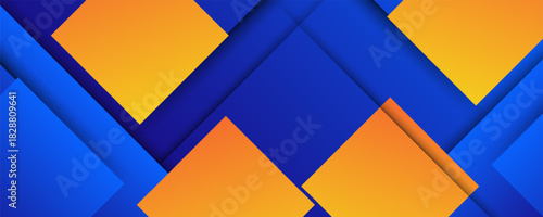 Abstract geometric background in bright blue with orange gradient color combination. Simple square pattern color lines on the background. vector