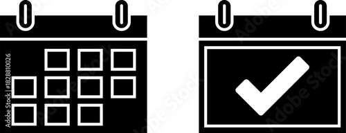 Two calendar icons one showing grid and other showing checkmark