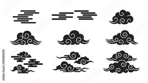 oriental clouds icon set with for Chinese New Year