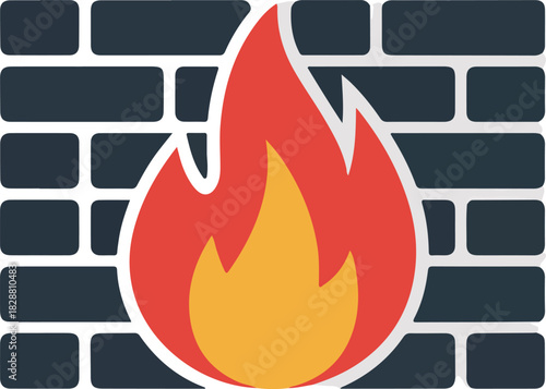 Firewall vector icon representing internet security and network protection against cyber threats