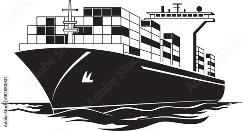 Silhouette Of Cargo Container Ship For Import Export Vector Illustration