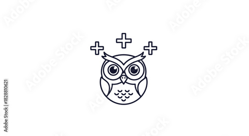 A cartoon owl illustration featuring three positive plus signs floating above its head, representing growth and wisdom.
