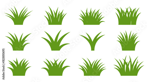 Green Grass Turf Vector Design Collection Illustration on Isolated Background