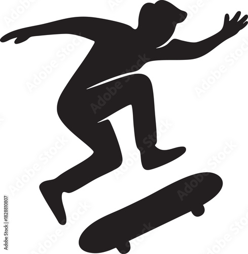 Skateboarder Kickflip Silhouette Black Vector on Transparent Background
