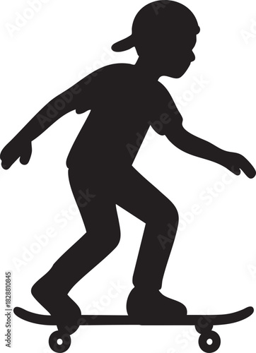 Skateboarder Kickflip Silhouette Black Vector on Transparent Background
