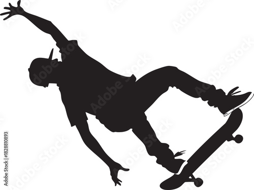 Skateboarder Kickflip Silhouette Black Vector on Transparent Background
