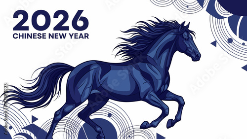 2026 Chinese New Year Celebration with Majestic Blue Horse Illustration