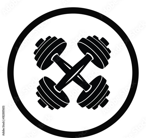 Fitness emblem with crossed dumbbells and circular border exercise symbol