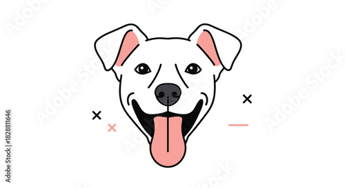 A cheerful and friendly cartoon dog head illustration, featuring a happy expression with its tongue playfully sticking out.