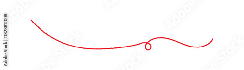 a red silk thread looped in a circle form, extending on both ends, symbolizing the red thread of fate in chinese tradition, on a white background with copy space.Line of red yarn, long red thread