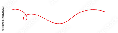 Red Wavy Thread Line. Minimal Red Thread Swirl Line. Red Thread Decorative Curvy Line. a red silk thread looped in a circle form, extending on both ends, symbolizing the red thread