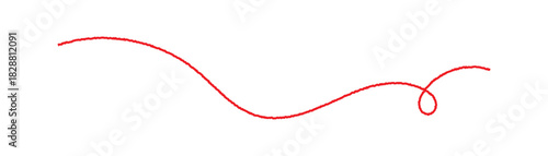 Red Wavy Thread Line. Minimal Red Thread Swirl Line. Red Thread Decorative Curvy Line. a red silk thread looped in a circle form, extending on both ends, symbolizing the red thread