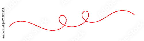 Red Curvy Thread Line. Red thread looped in a circle form, symbolizing vector. Line of red yarn, long red thread. simple red curly line design art.